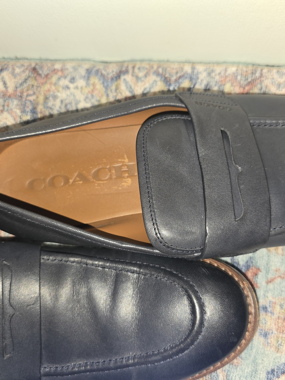 Coach Men’s Navy Leather Penny Loafers - Picture 6 of 9